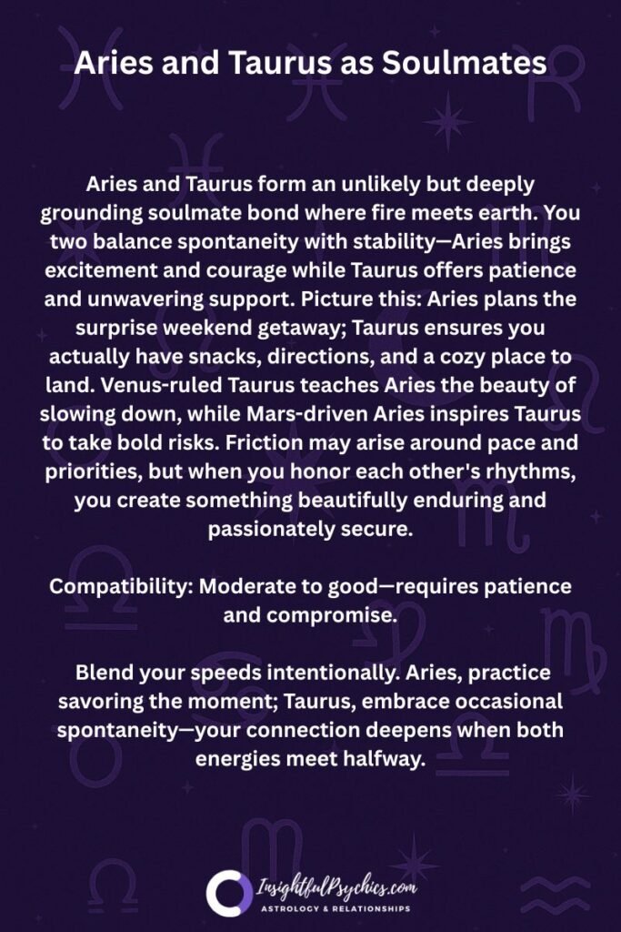 Aries and Taurus soulmate quote with warm earthy background - fire and earth sign connection