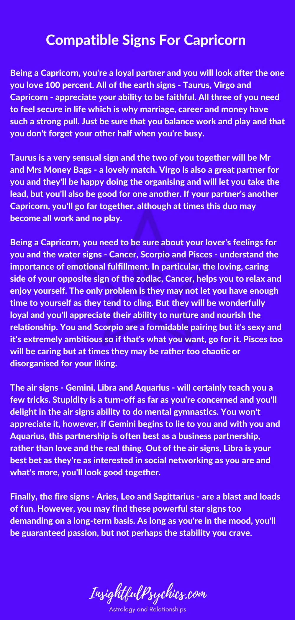 compatible signs for capricorn
