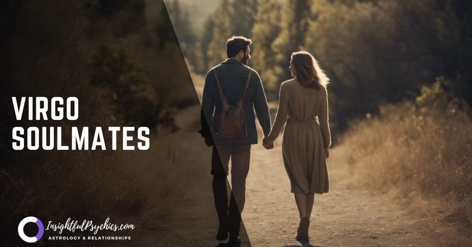 virgo soulmate- a couple wlaking on a trail together holding hands smiling and in love