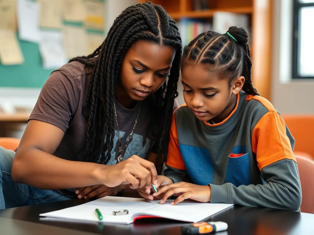 a picture of a someone trying to work a problem with the person beside them